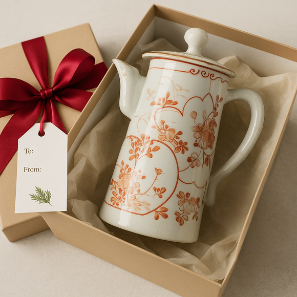 Antique Japanese Chocolate Pot | Early 20th Century Porcelain | Red Orange Gold - Picture 2 of 10